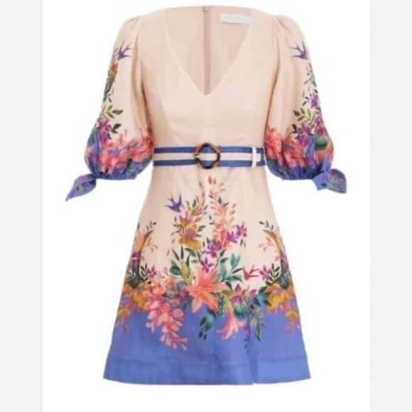 NWT  zimmermann tripuca tie sleeve linen dress - Picture 2 of 12